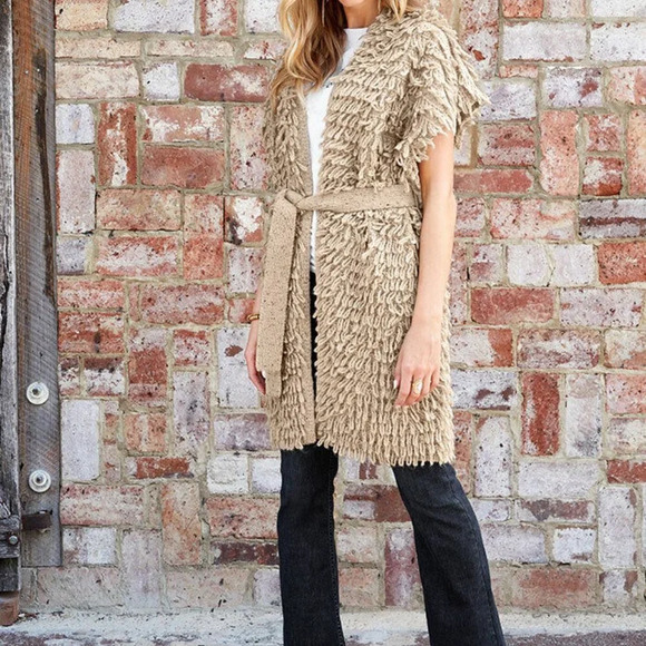 Good Hart Matilda Jane Parkway Vest Cardigan Sweater Womens Small Belted Shaggy - Picture 2 of 11